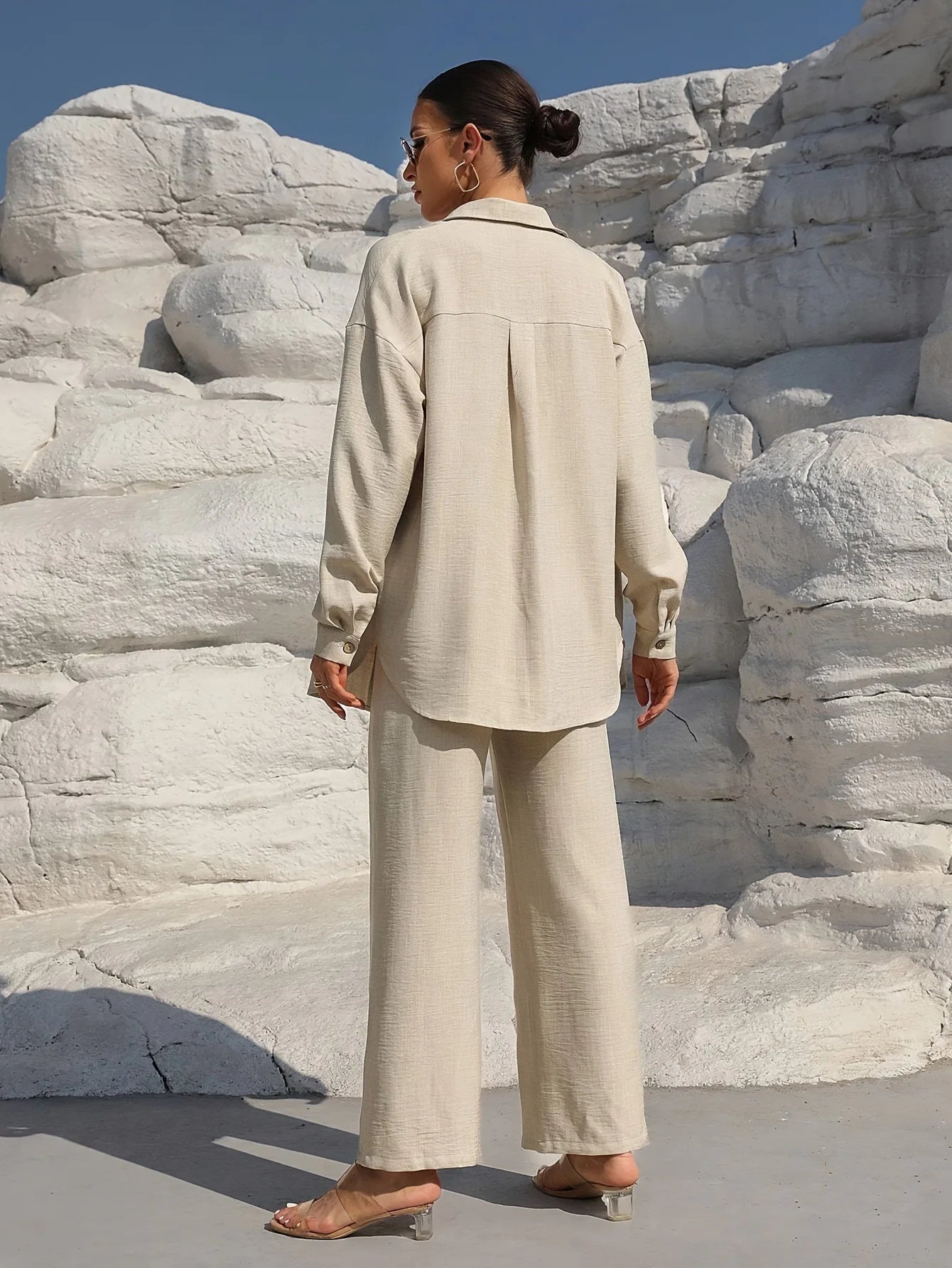 Fashion Office Women'S Trousers Suit New Spring Fall Two Piece Set Casual Solid Color Long-Sleeve Shirt and Pants Outfit Female