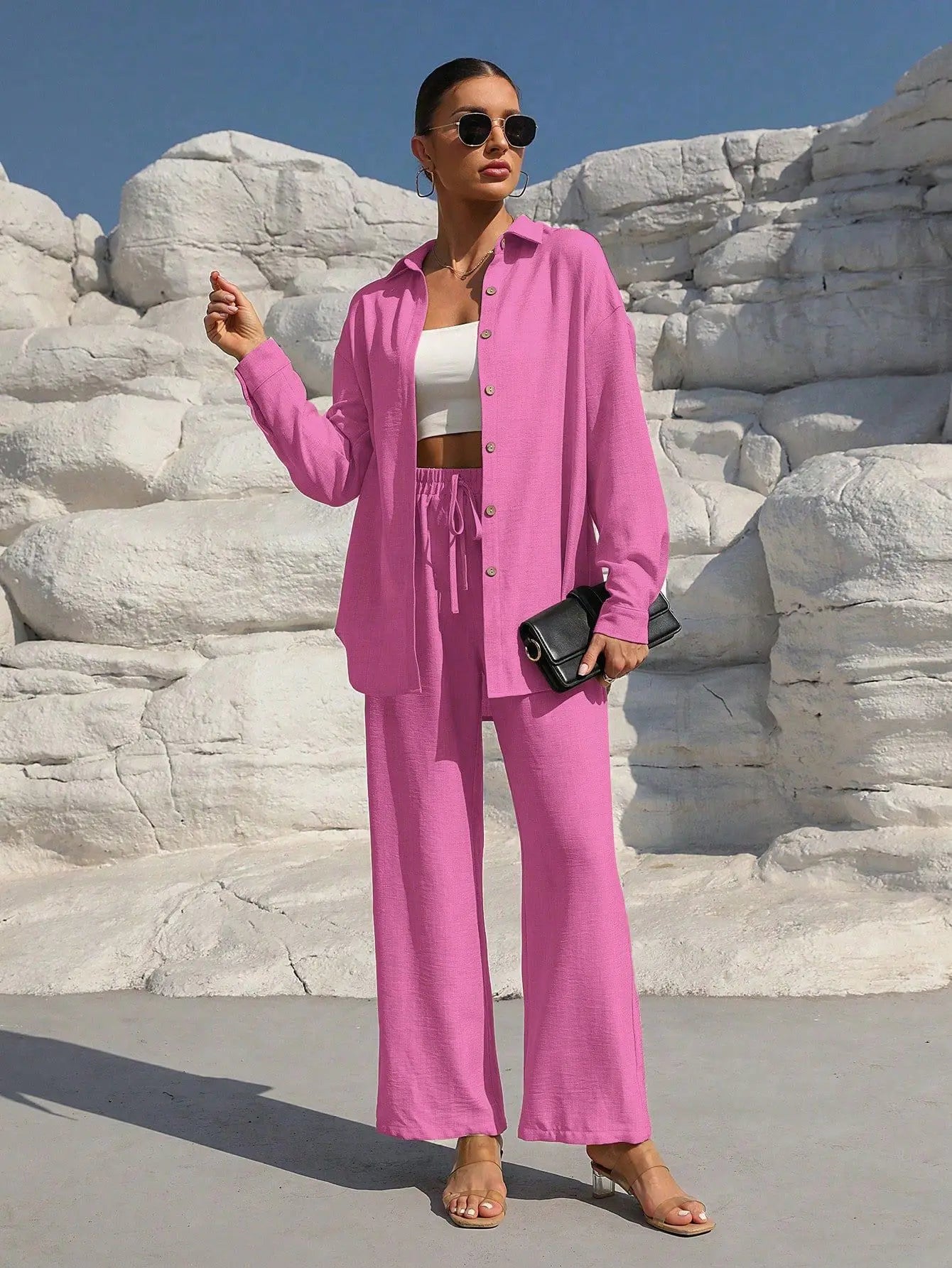 Fashion Office Women'S Trousers Suit New Spring Fall Two Piece Set Casual Solid Color Long-Sleeve Shirt and Pants Outfit Female