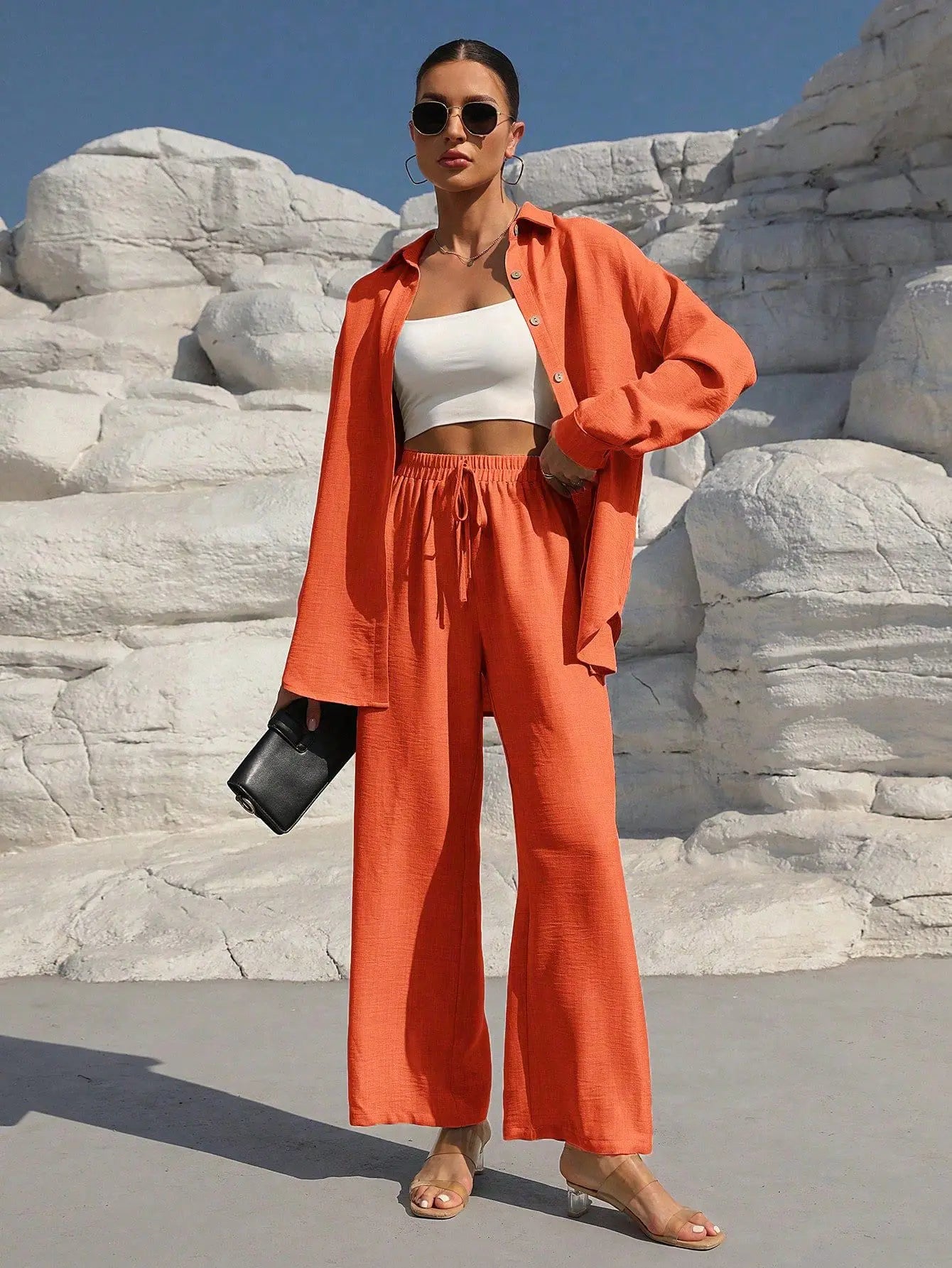 Fashion Office Women'S Trousers Suit New Spring Fall Two Piece Set Casual Solid Color Long-Sleeve Shirt and Pants Outfit Female